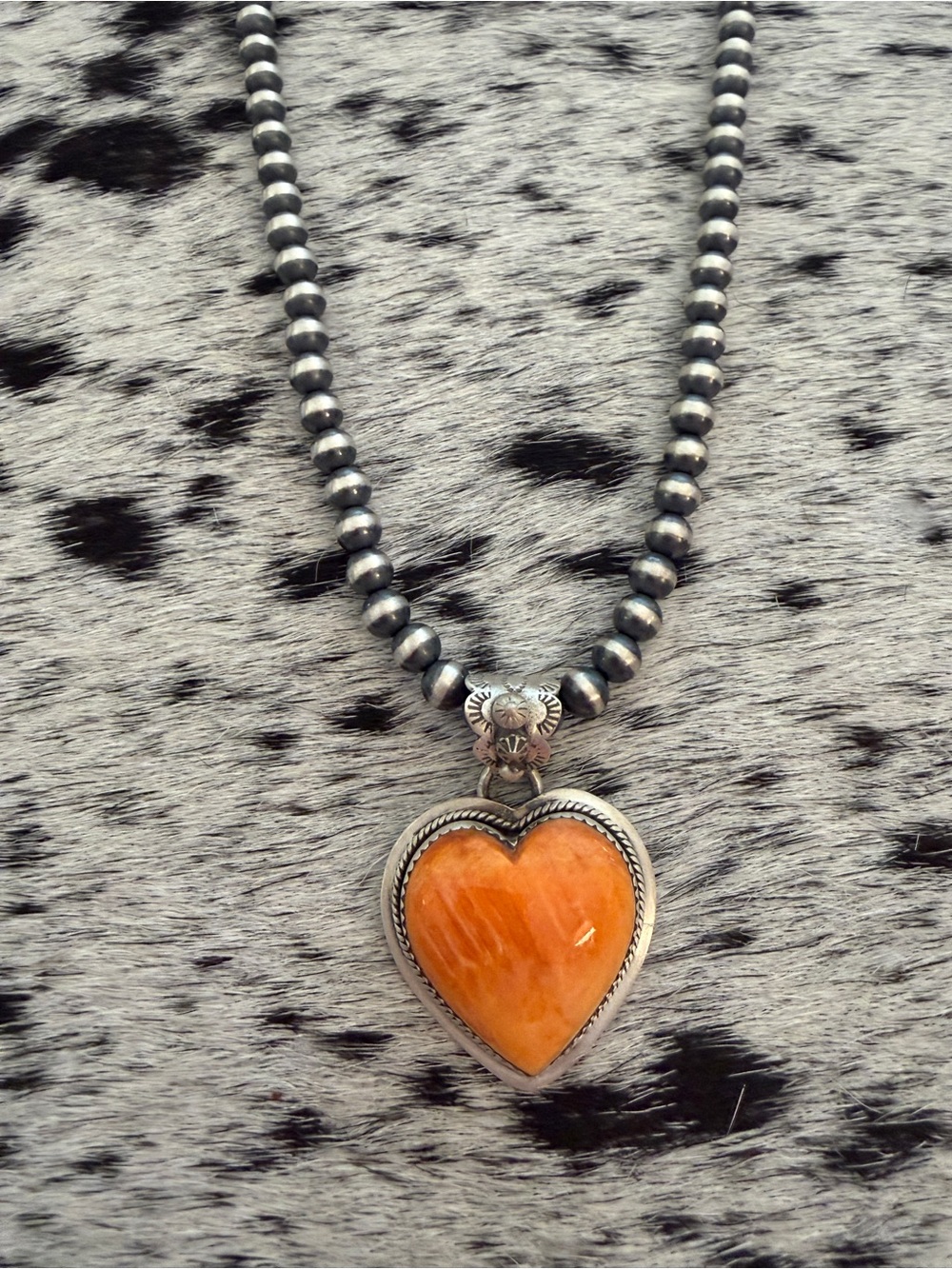 ❤️ Navajo Made Spiny Oyster Statement Puffy Heart Sterling Silver Pendant 16.4G - Picture 3 of 17